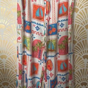Rose & Olive Vibrant Sailboat Print Pants